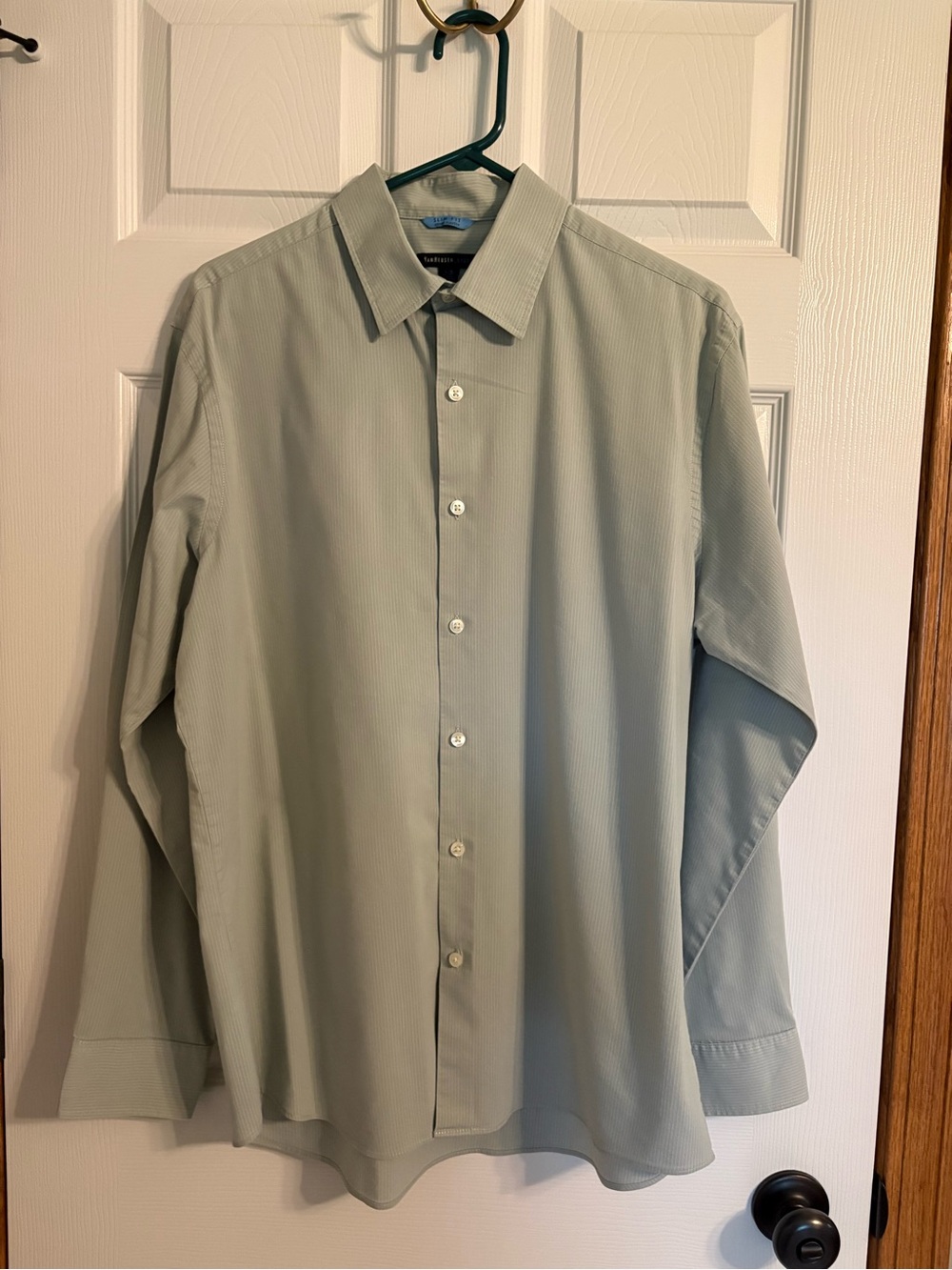 Van Heusen Men's Sage Green Long-Sleeve Dress Shirt - Subtle Pinstripe